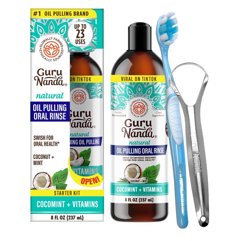 Gurunanda Cocomint Pulling Oil with 7 Essential Oils & Vitamins D, E & K2 - 8 Oz